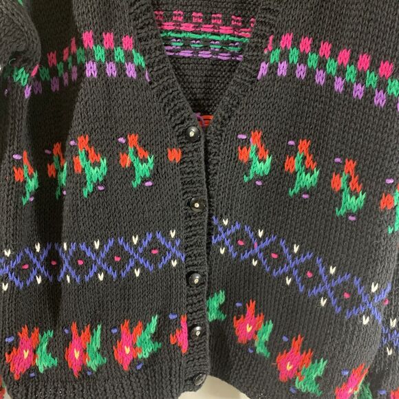 Cambridge Vintage Hand Knit Sweater Womens Large Cardigan Floral - Picture 3 of 7